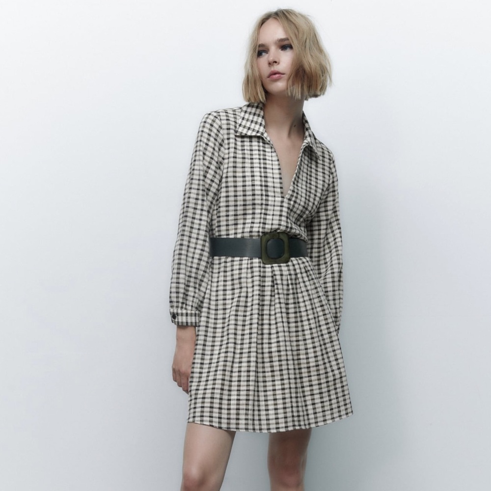 ZARA Belted Plaid Mini Dress